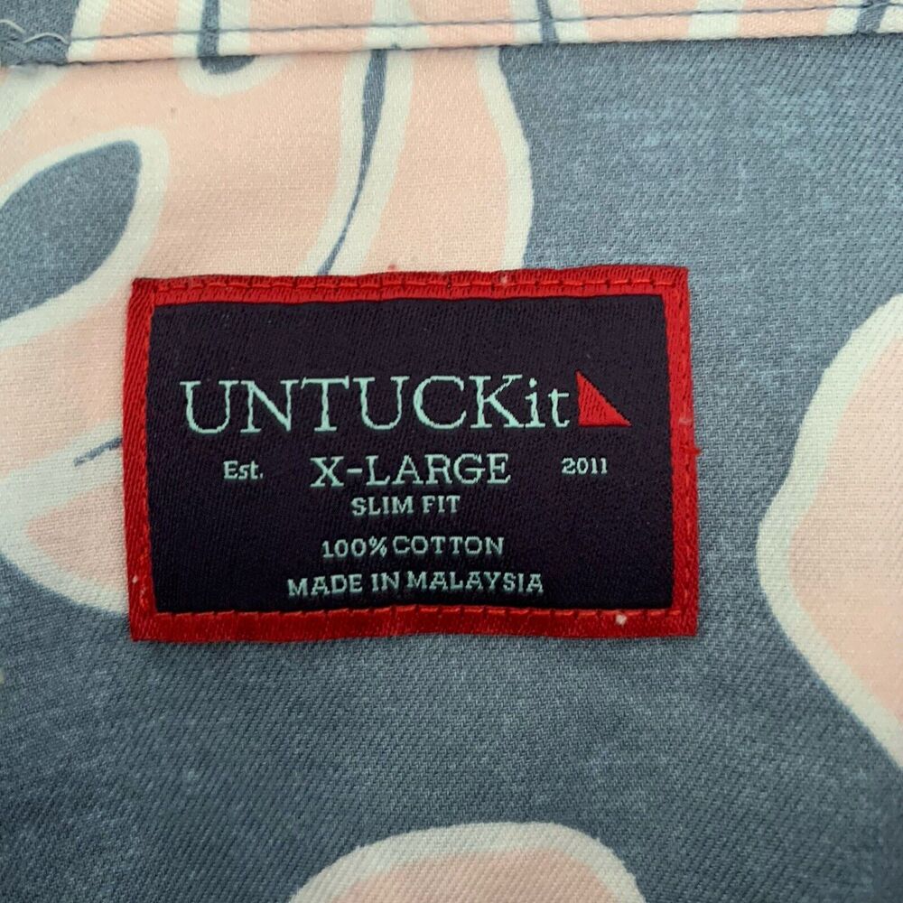 UNTUCKit Shirt Mens XL Floral Gray Pink Hawaiian Slim Fit Cotton Button Up - Picture 2 of 7